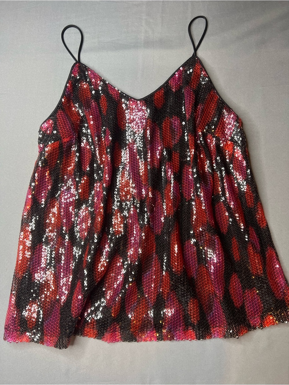 Scoop Sequin Tank Top – Fuchsia Multi Color |Small | Fully Lined Cami